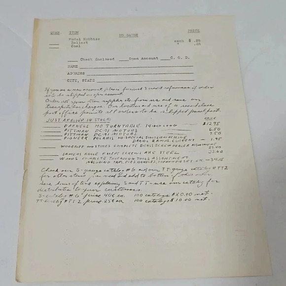 Nixon Model Company Order Forms Lot of 5 Vintage 1951 S Gauge Model Railroad - Picture 4 of 4